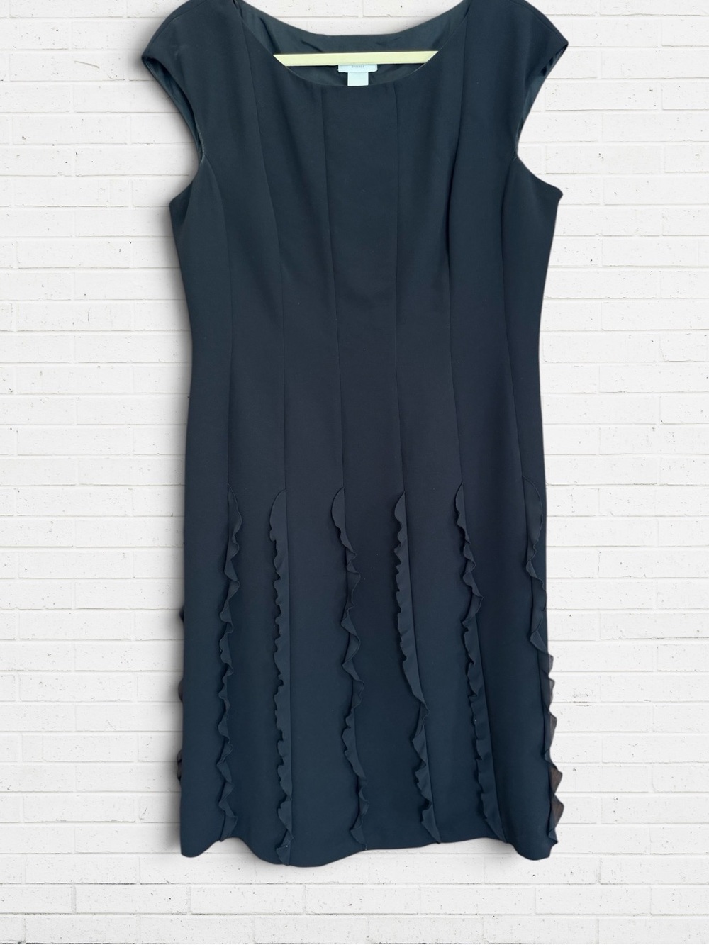Liz Claiborne Black Ruffle Midi Dress Size 12 Classic LBD, Career Day to Night
